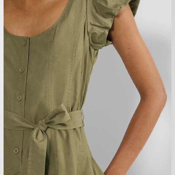 Wilfred Aritzia Governess Poplin Midi Dress Green Olive Short Sleeve Button Up S - Picture 12 of 16